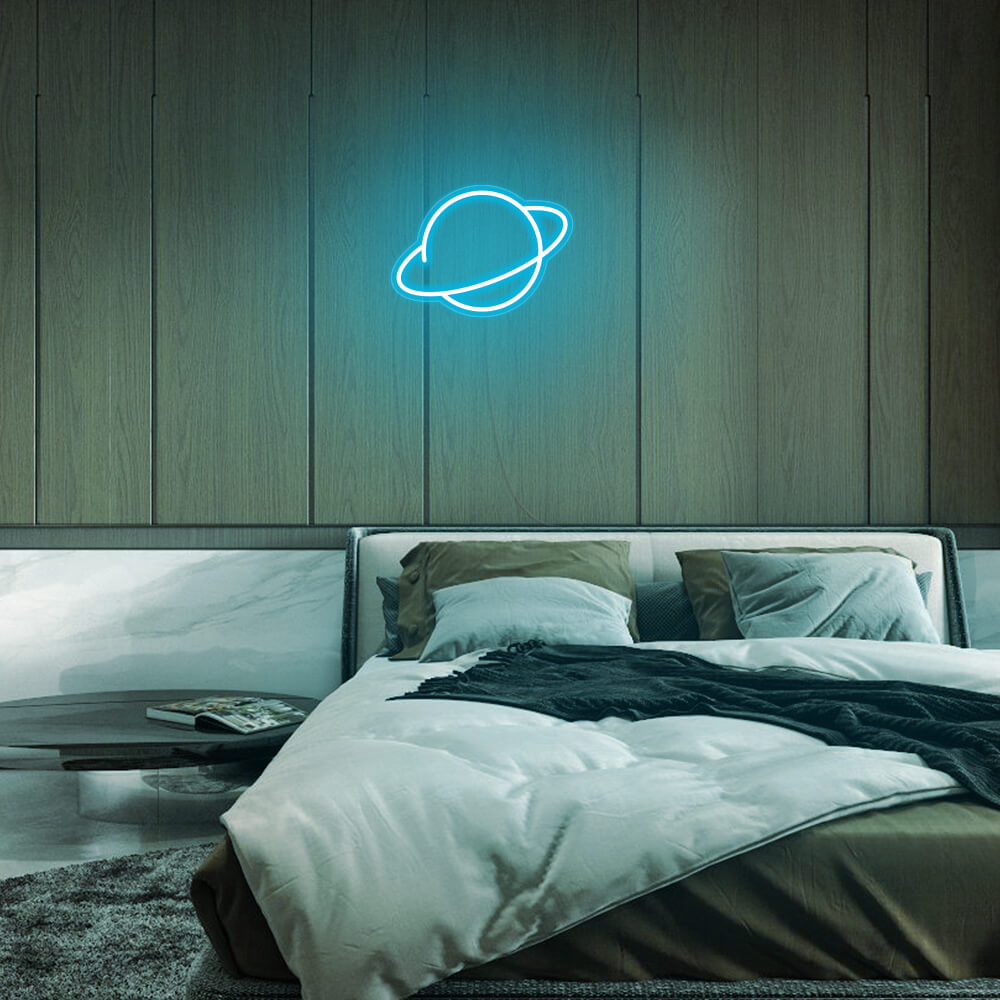 Mini Saturn Planet LED Neon Sign in Ice Blue