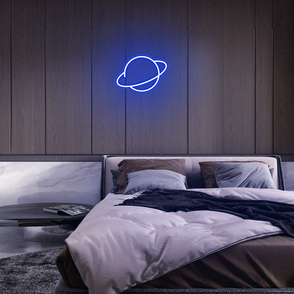 Mini Saturn Planet LED Neon Sign in Blue