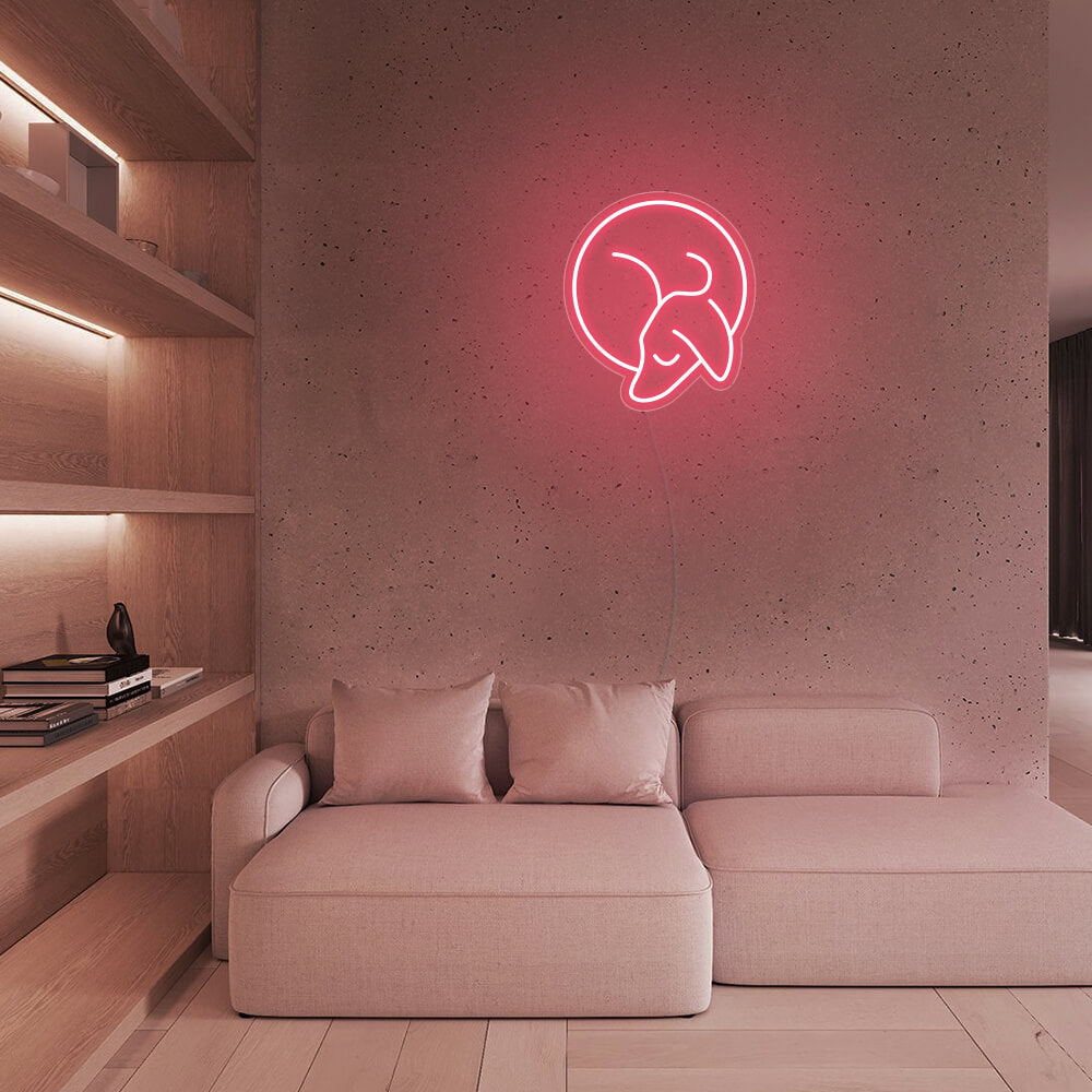 Mini Sleeping Dachshund LED Neon Sign in Light Pink