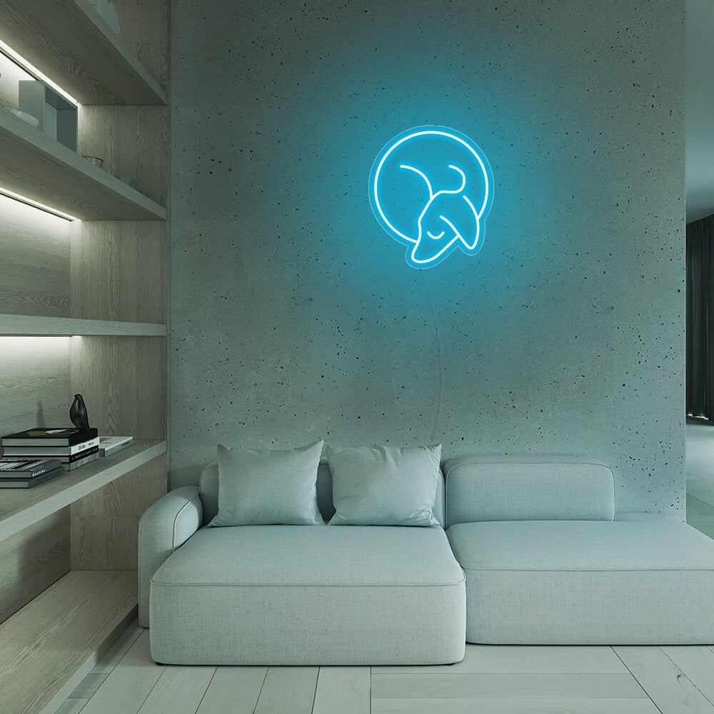 Mini Sleeping Dachshund LED Neon Sign in Ice Blue