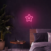 Mini Smiling Star LED Neon Sign in Hot Pink