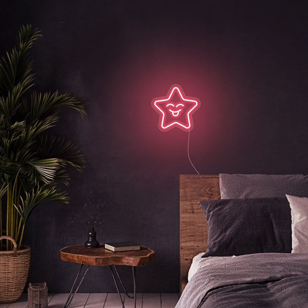 Mini Smiling Star LED Neon Sign in Light Pink
