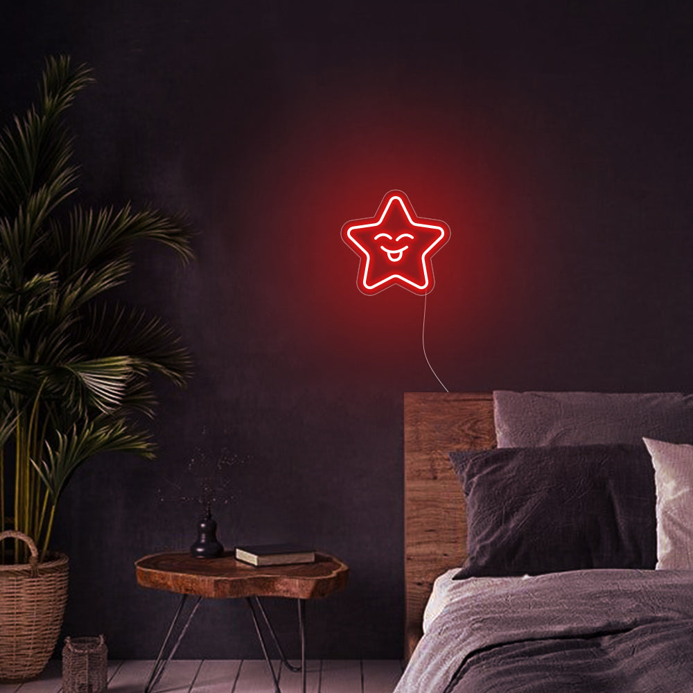 Mini Smiling Star LED Neon Sign in Red