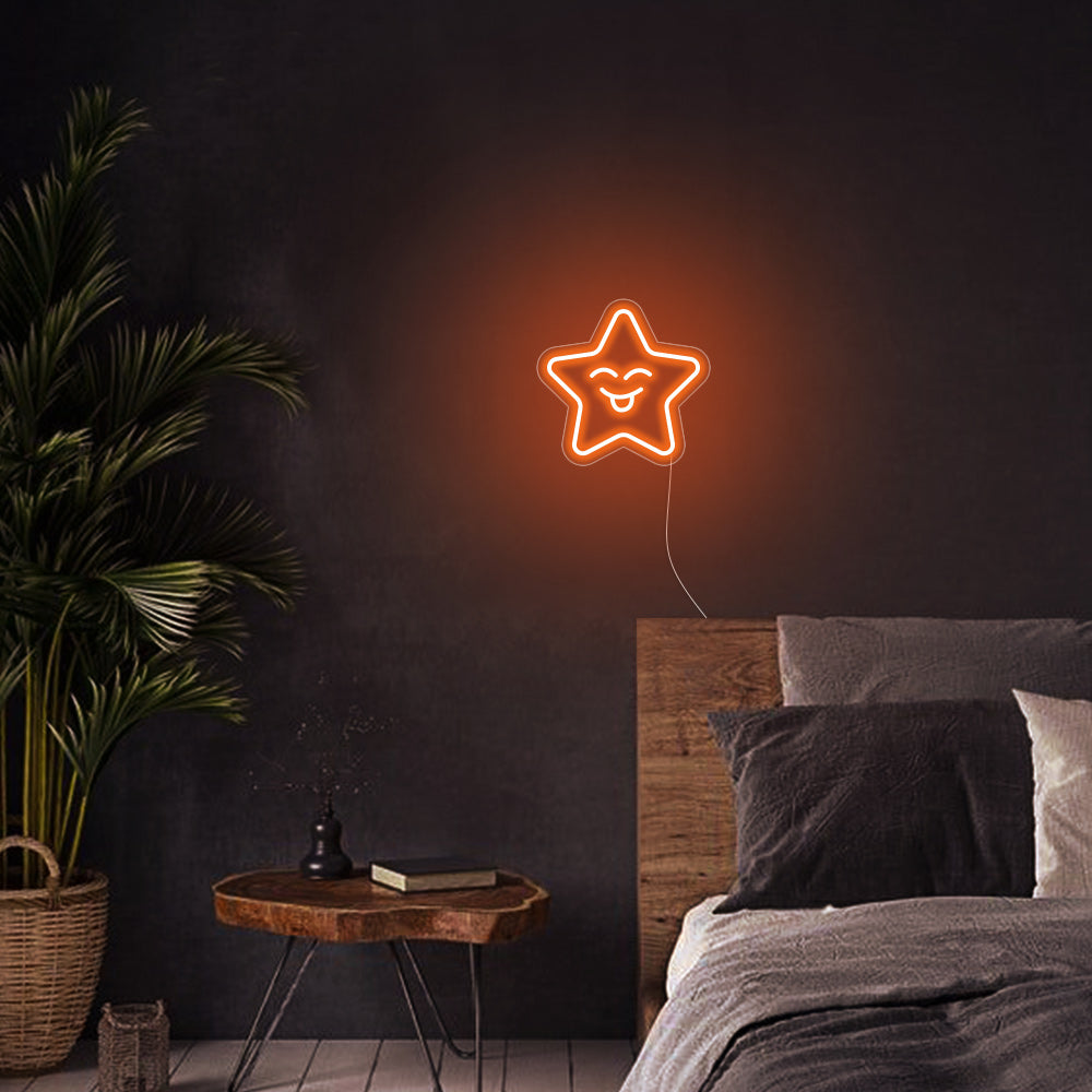 Mini Smiling Star LED Neon Sign in Orange