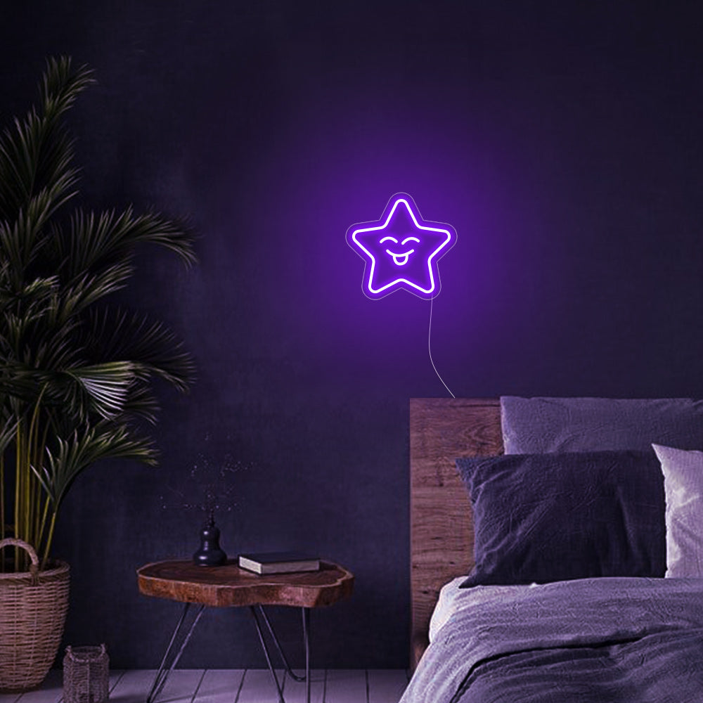 Mini Smiling Star LED Neon Sign in Purple