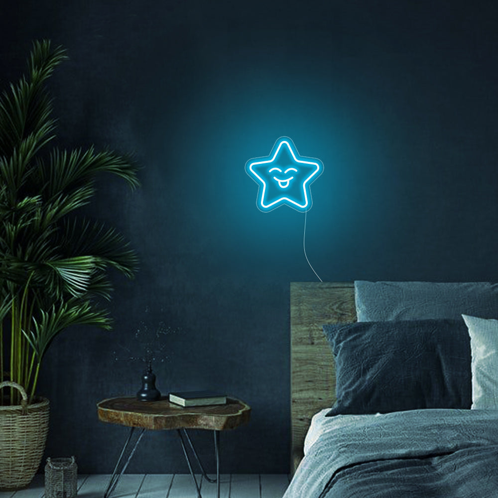 Mini Smiling Star LED Neon Sign in Ice Blue