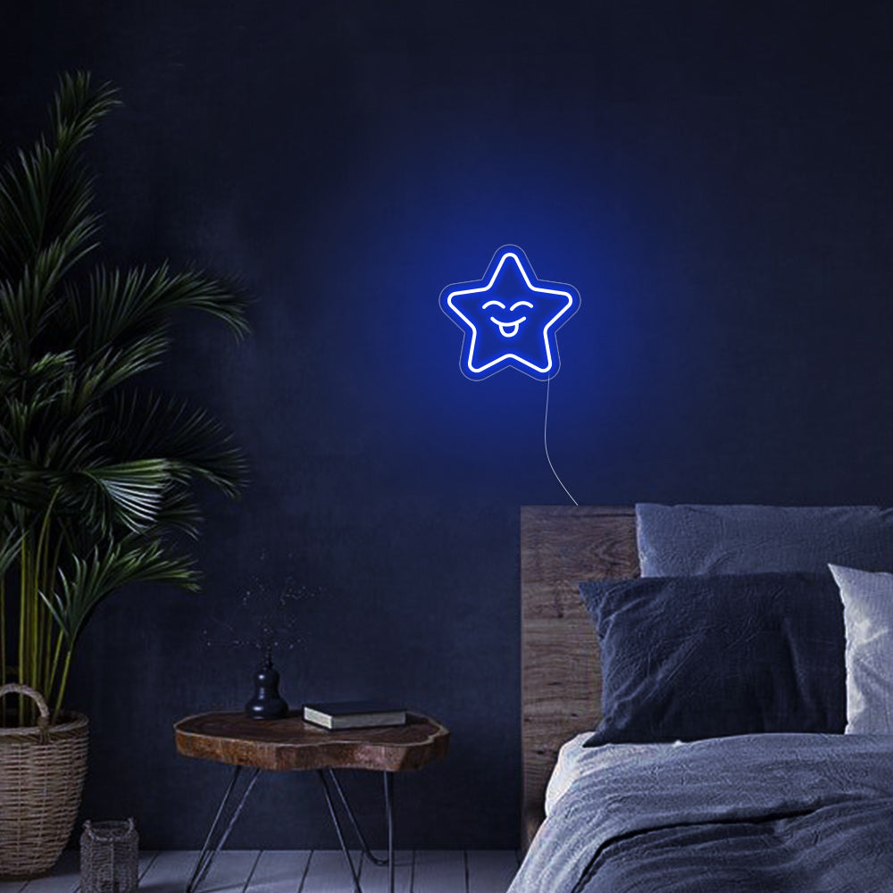 Mini Smiling Star LED Neon Sign in Blue