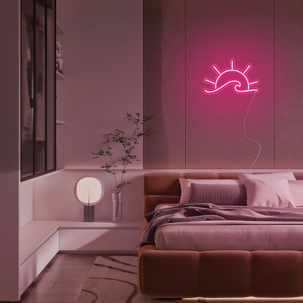 Mini Sunrise Over the Sea LED Neon Sign in Hot Pink