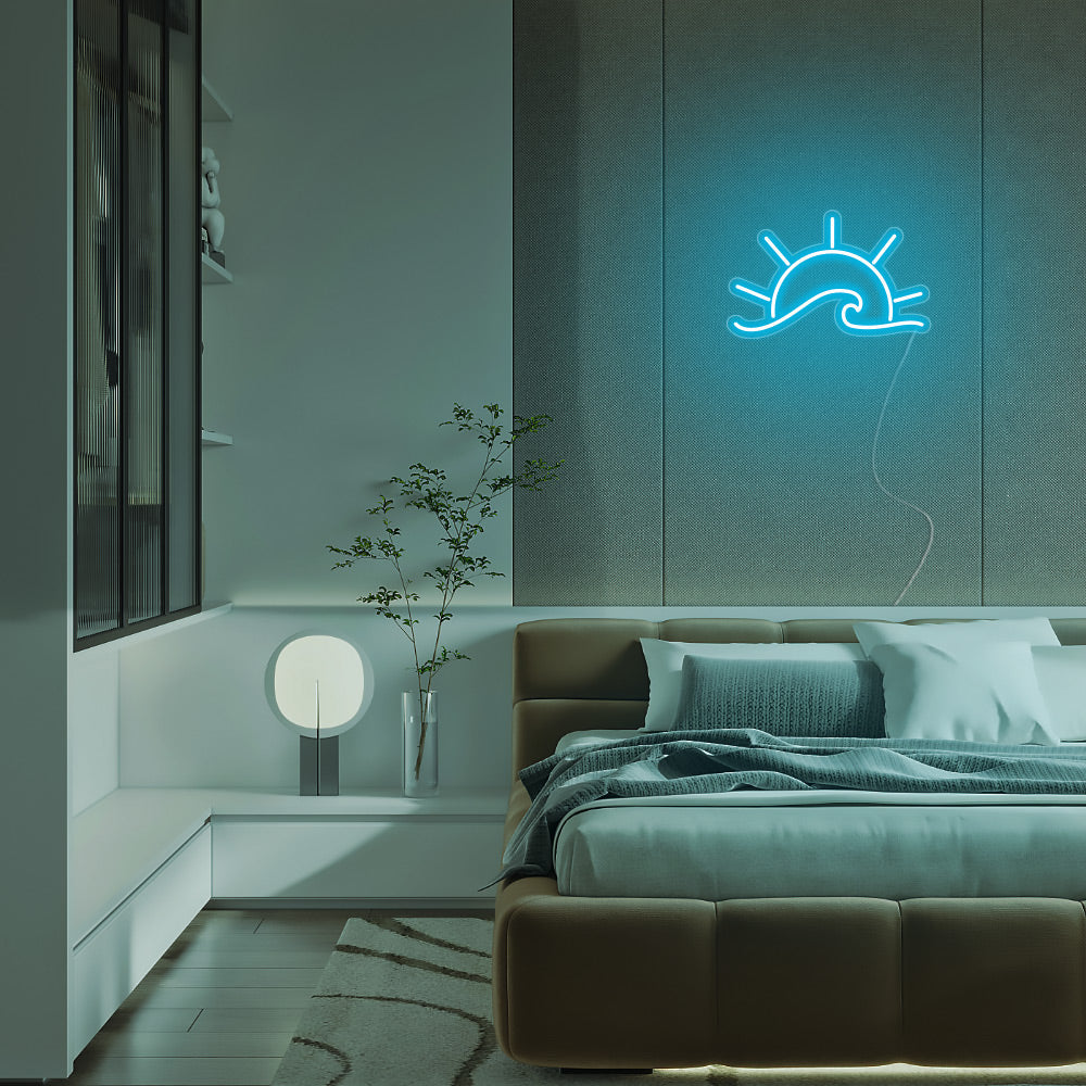 Mini Sunrise Over the Sea LED Neon Sign in Ice Blue