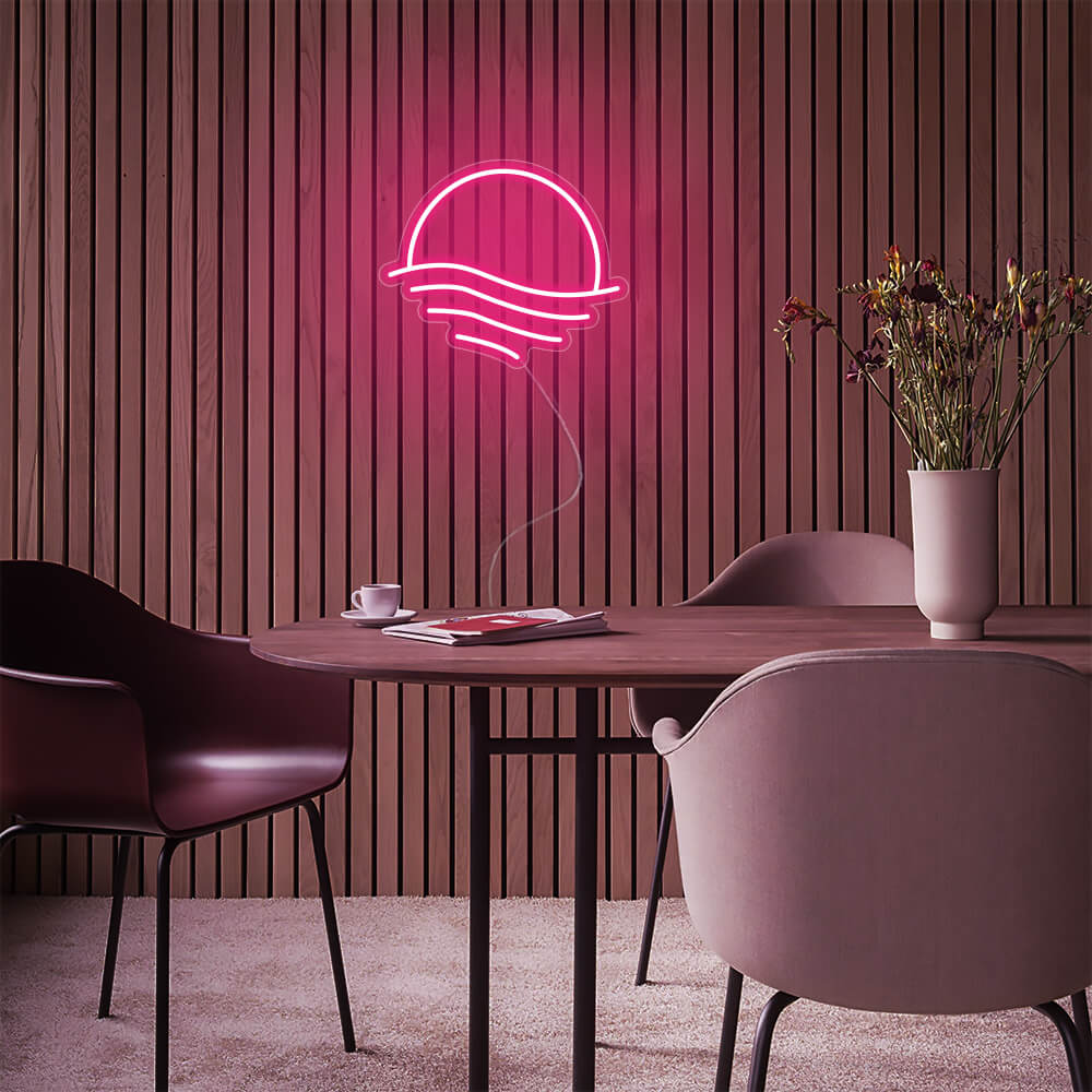 Mini Sunset Over the Sea LED Neon Sign in Hot Pink