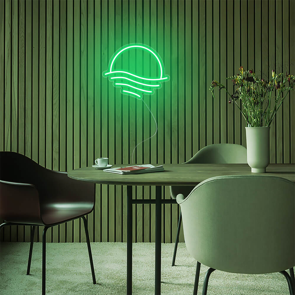 Mini Sunset Over the Sea LED Neon Sign in Green