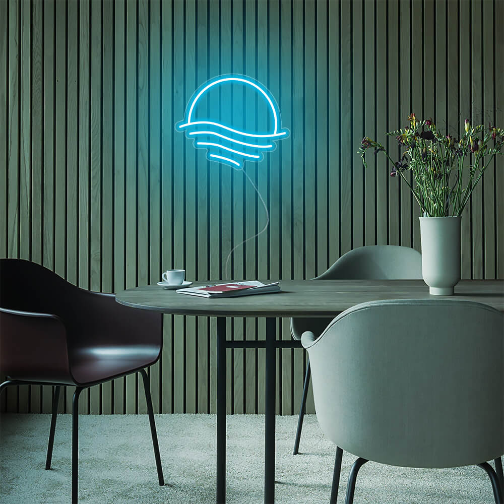 Mini Sunset Over the Sea LED Neon Sign in Ice Blue