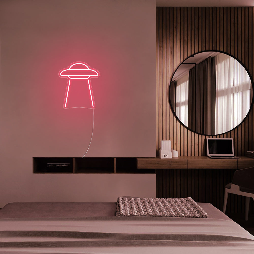 Mini UFO LED Neon Sign in Light Pink