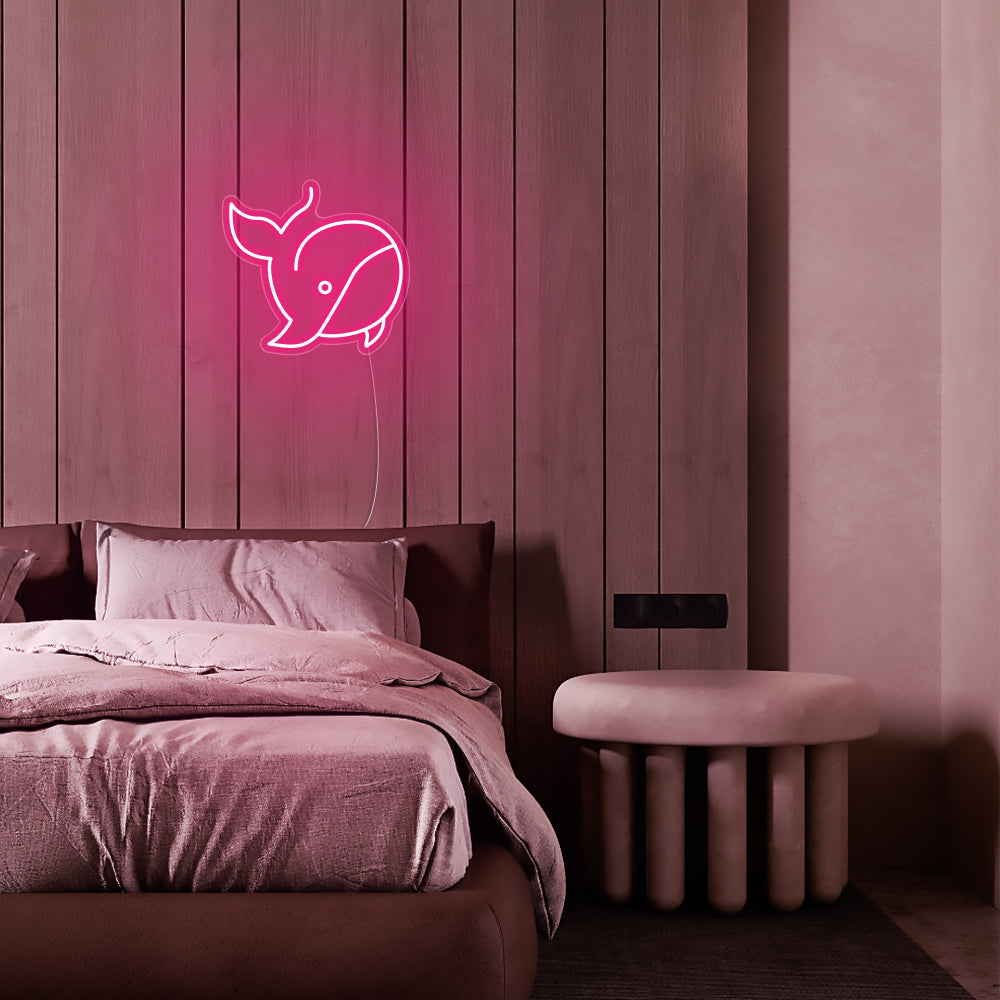 Mini Whale LED Neon Sign in Hot Pink