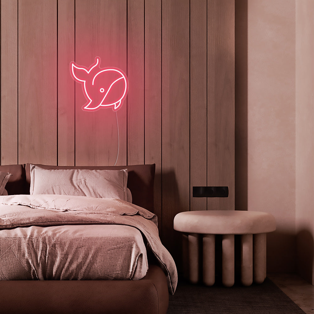 Mini Whale LED Neon Sign in Light Pink