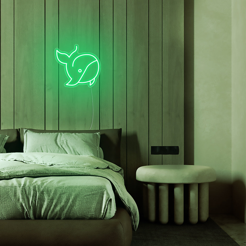Mini Whale LED Neon Sign in Green