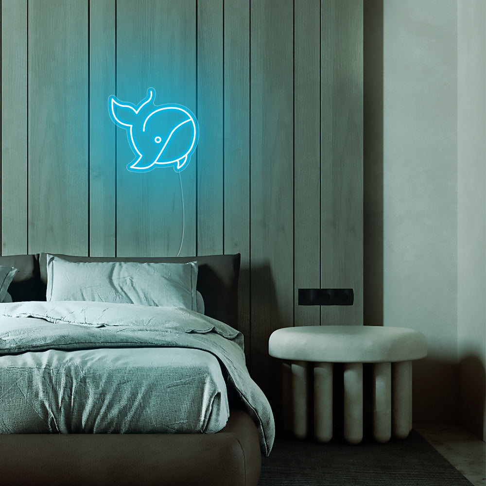 Mini Whale LED Neon Sign in Ice Blue