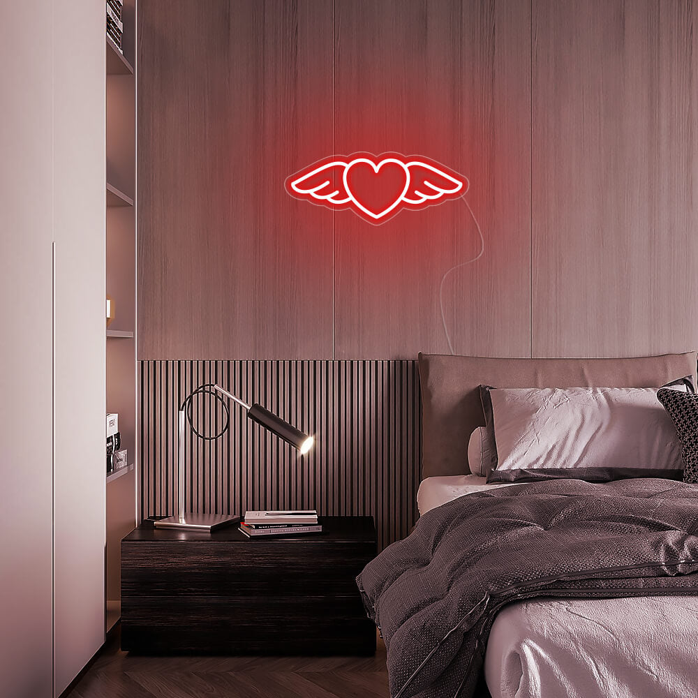 Mini Winged Heart LED Neon Sign in Red
