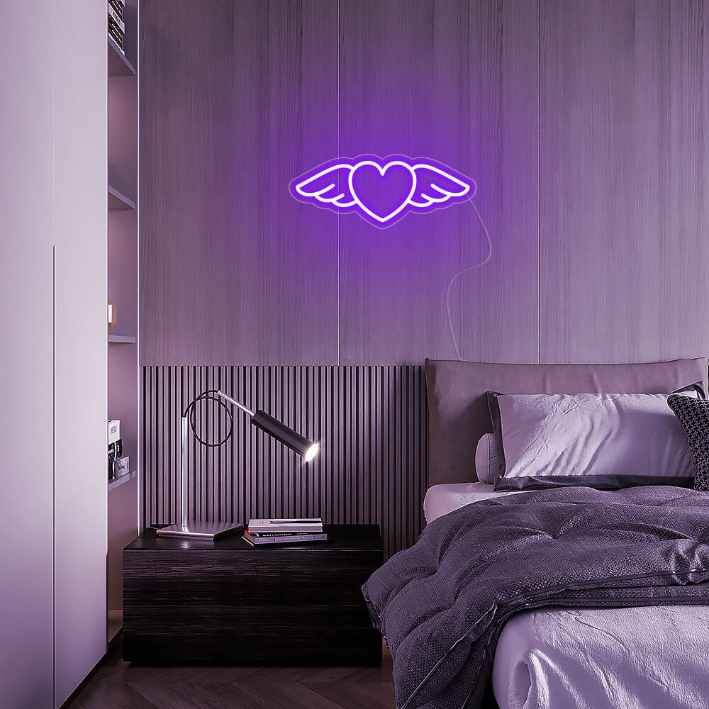 Mini Winged Heart LED Neon Sign in Purple