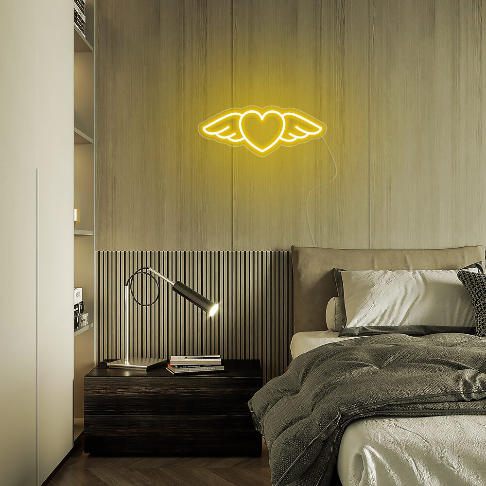 Mini Winged Heart LED Neon Sign in Yellow
