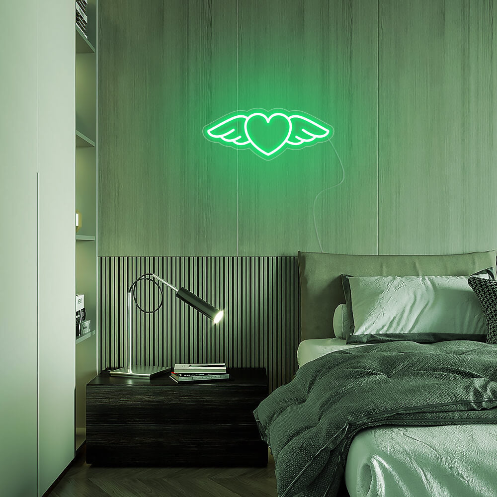 Mini Winged Heart LED Neon Sign in Green
