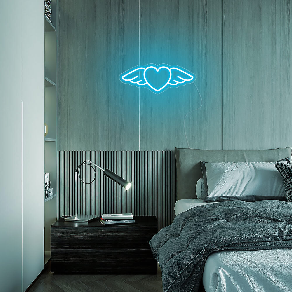 Mini Winged Heart LED Neon Sign in Ice Blue