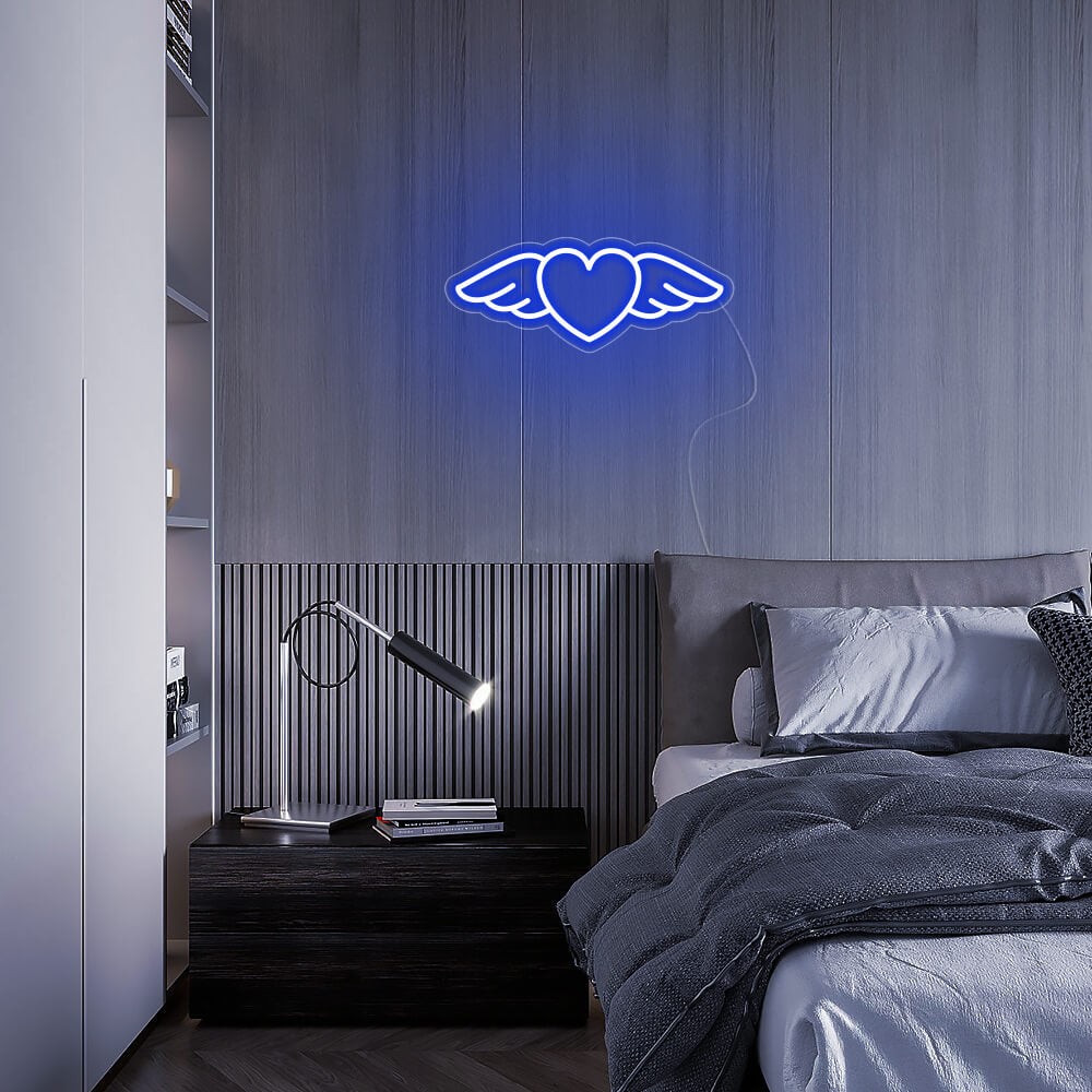 Mini Winged Heart LED Neon Sign in Blue