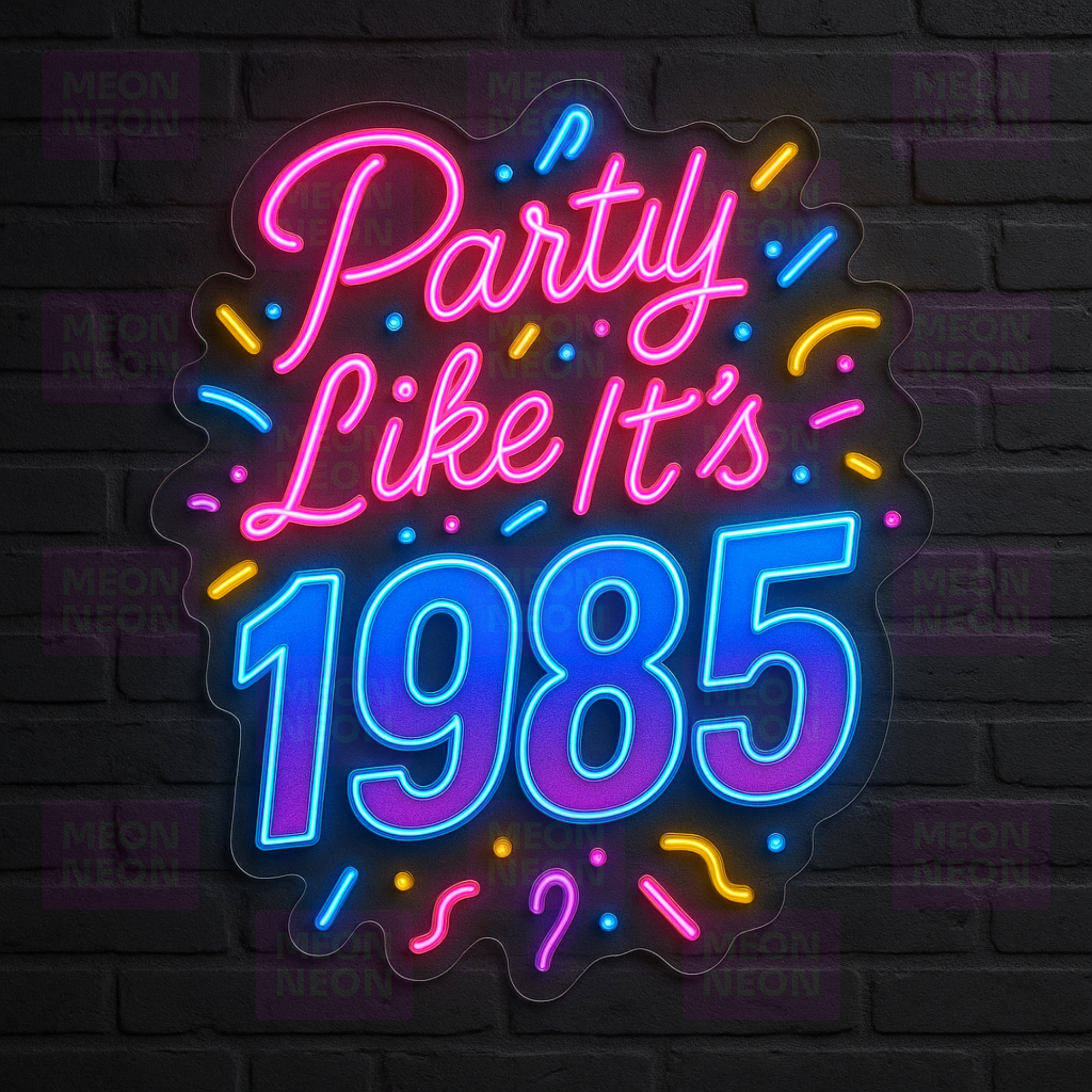 1985 Sign Party Like It's 1985 LED Neon Sign - Confetti Celebration - Multi-…
