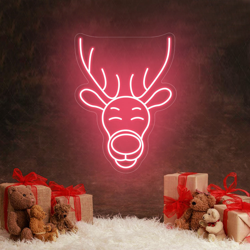 Reindeer Head LED Neon Sign in Light Pink