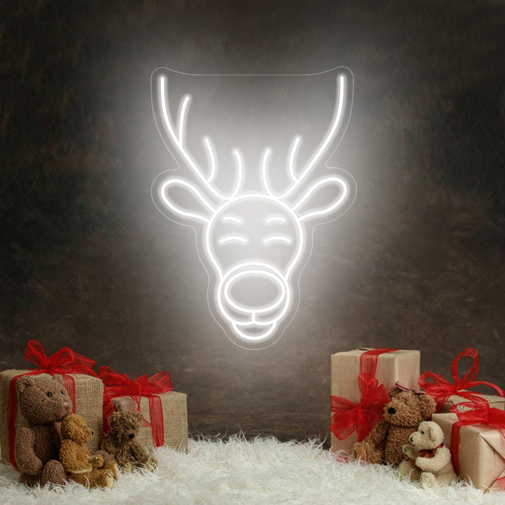 Reindeer Head LED Neon Sign in Cool White