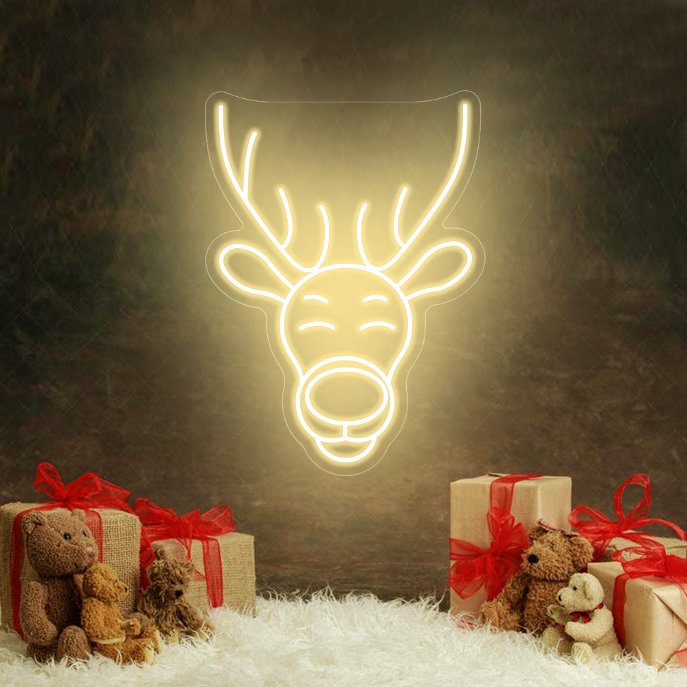 Reindeer Head LED Neon Sign in Warm White