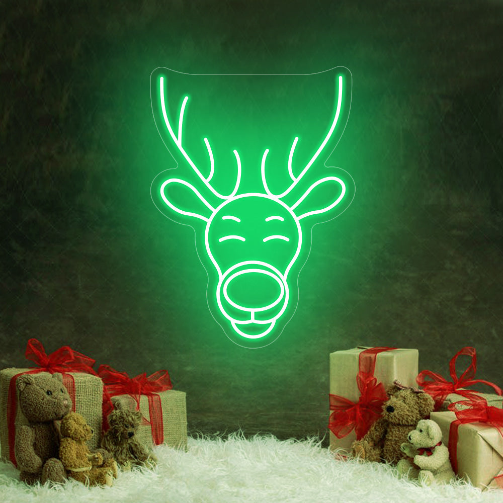 Reindeer Head LED Neon Sign in Red