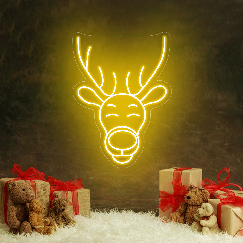 Reindeer Head LED Neon Sign in Orange