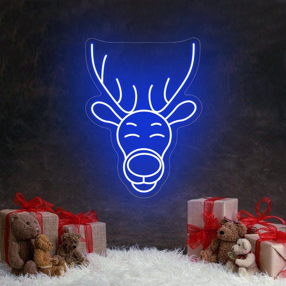 Reindeer Head LED Neon Sign in Yellow