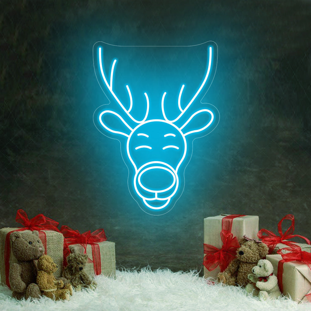 Reindeer Head LED Neon Sign in Green
