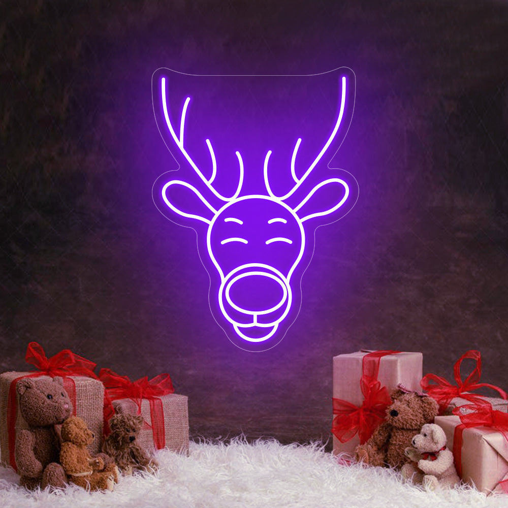 Reindeer Head LED Neon Sign in Ice Blue