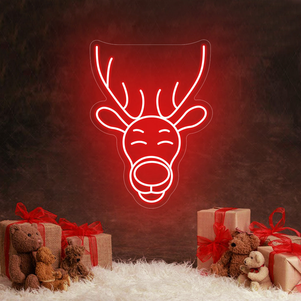 Reindeer Head LED Neon Sign in Blue
