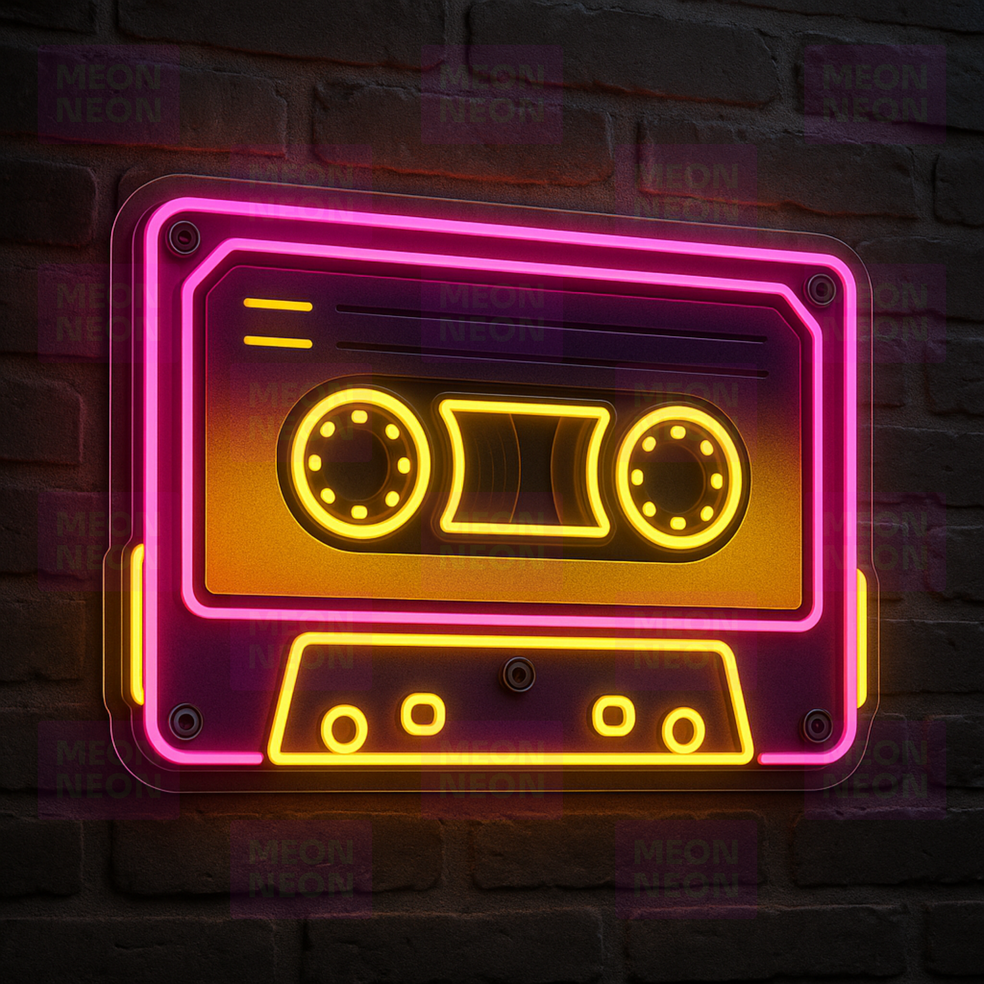Retro Cassette Tape LED Neon Sign - Vintage Audio - Hot Pink & Golden Yellow - Music Nostalgia - MEON NEON
