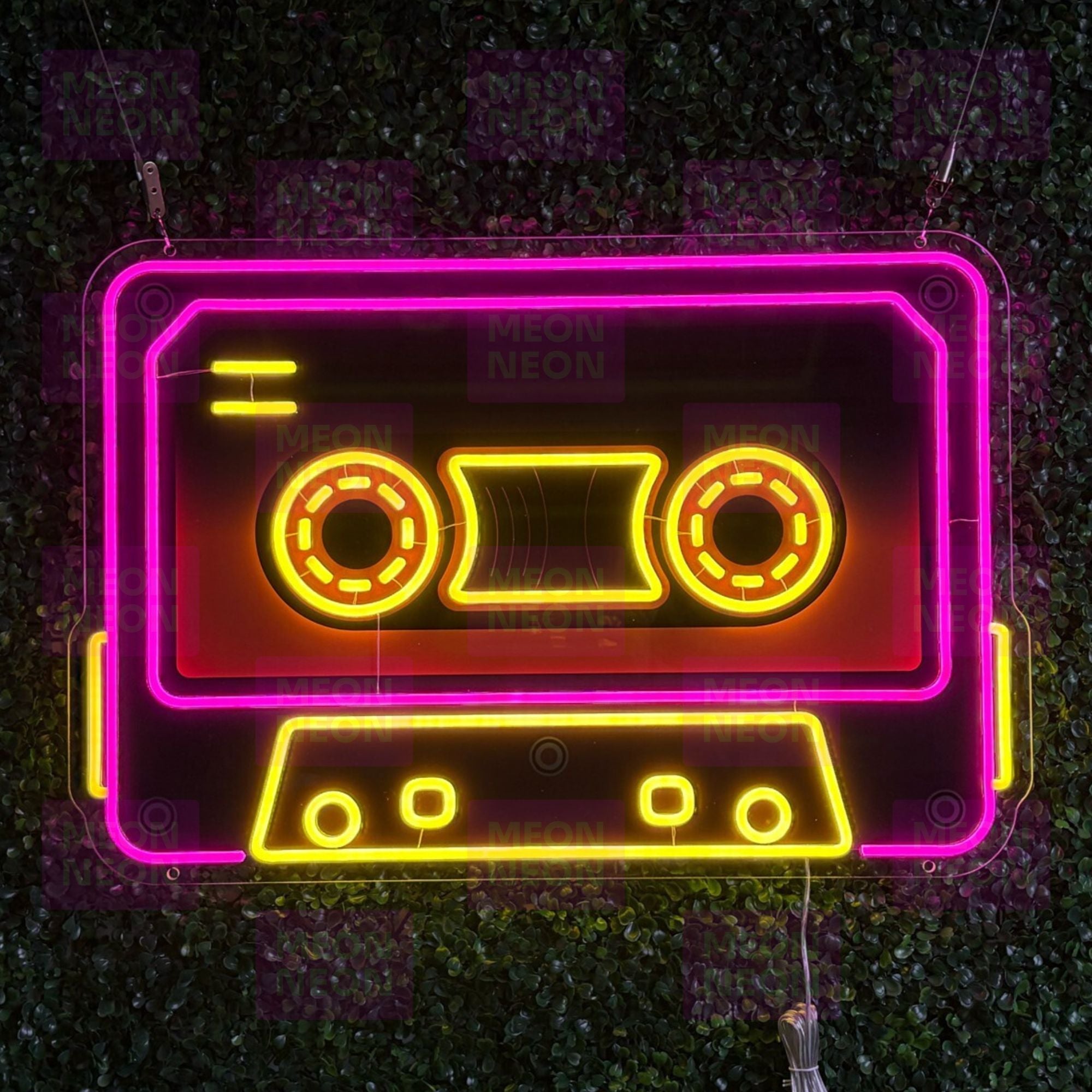 Retro Cassette Tape LED Neon Sign - Vintage Audio - Hot Pink & Golden Yellow - Music Nostalgia - MEON NEON
