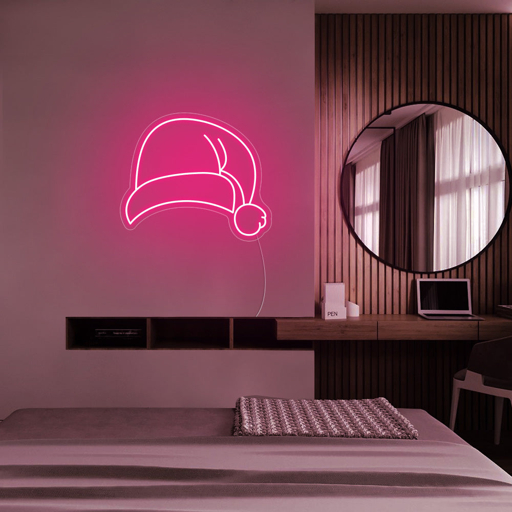 Santa Hat LED Neon Sign (Style 2) in Hot Pink