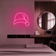 Santa Hat LED Neon Sign (Style 2) in Hot Pink
