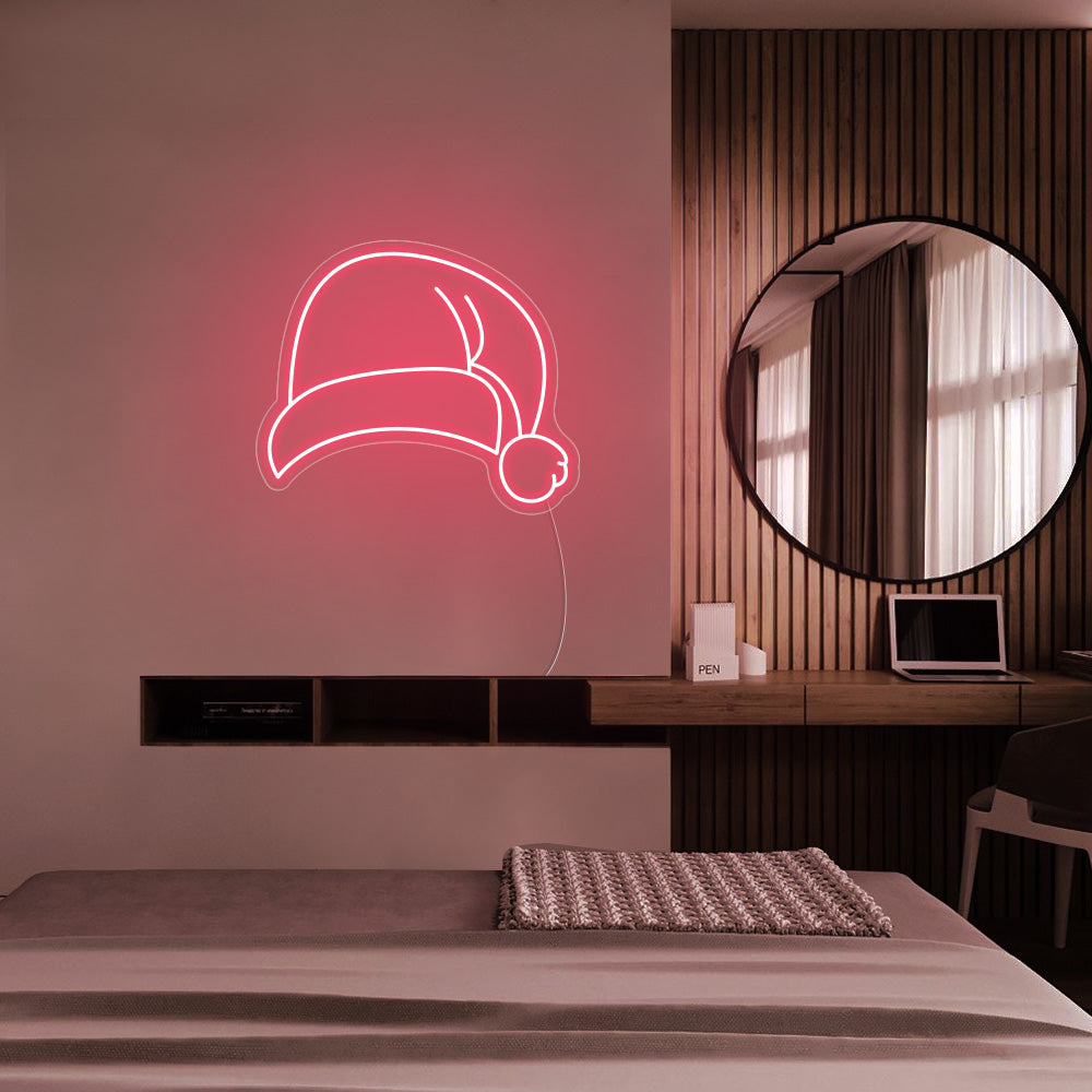 Santa Hat LED Neon Sign (Style 2) in Light Pink