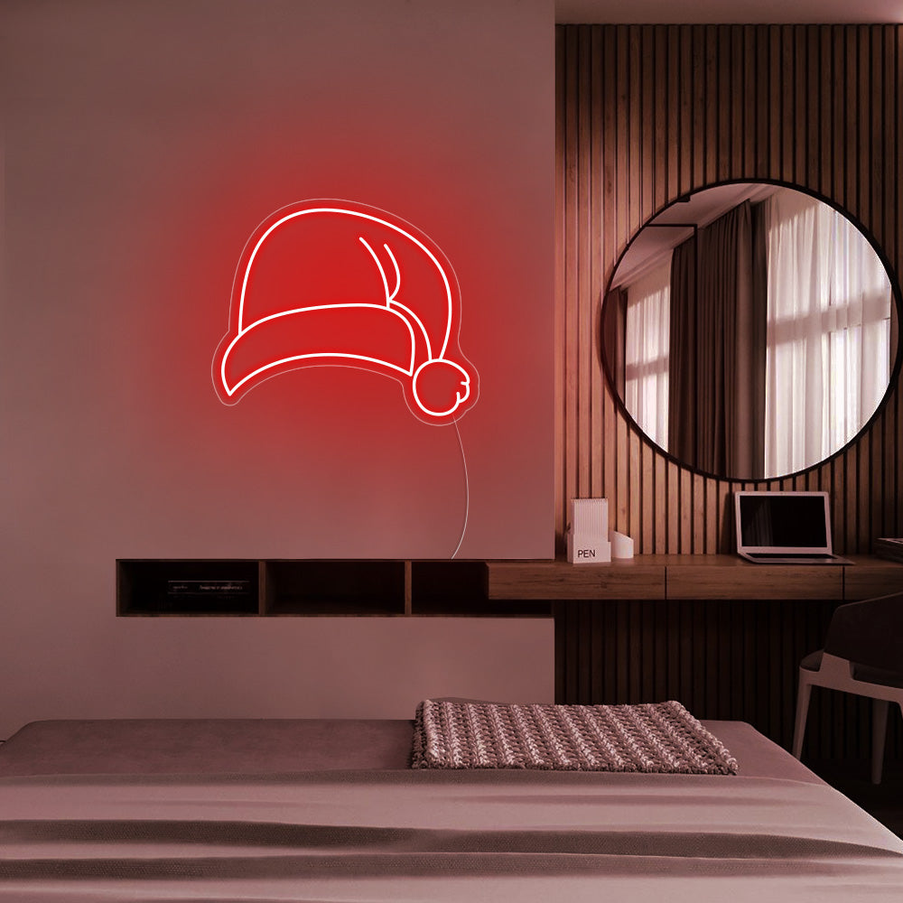 Santa Hat LED Neon Sign (Style 2) in Red