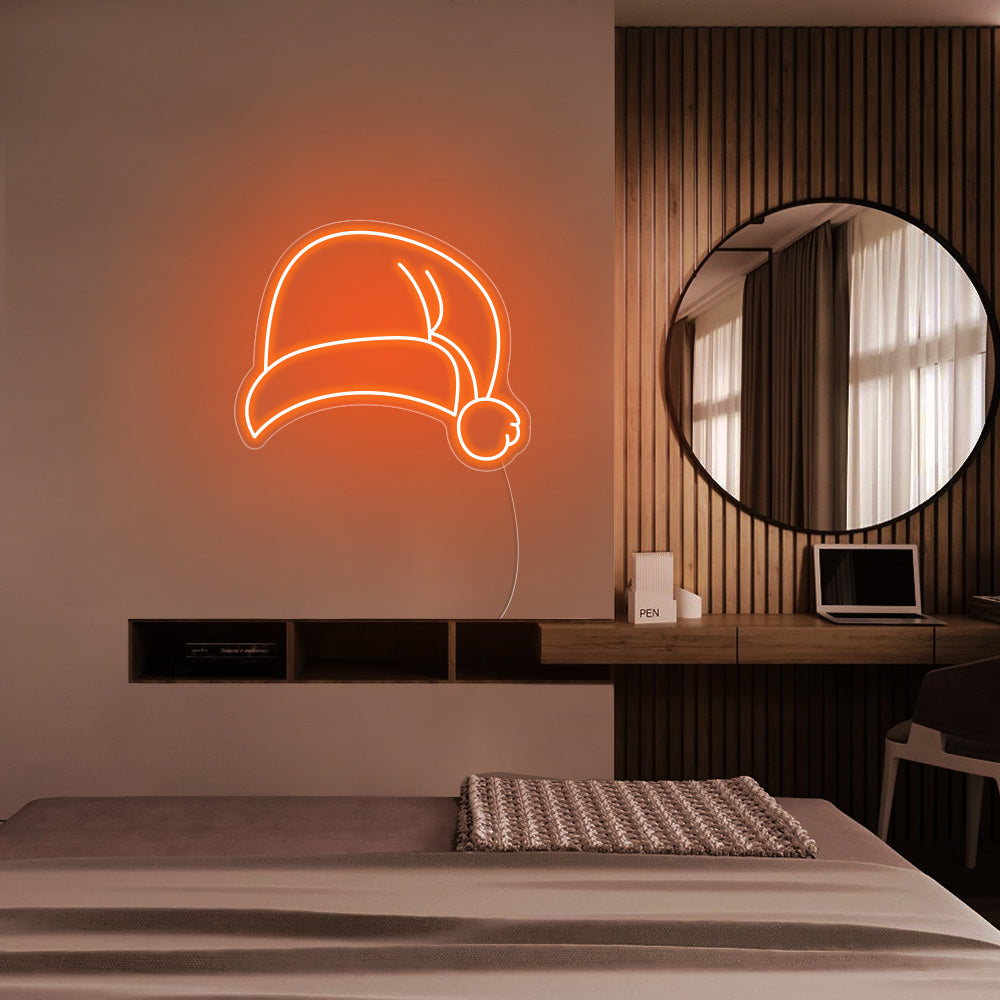 Santa Hat LED Neon Sign (Style 2) in Orange