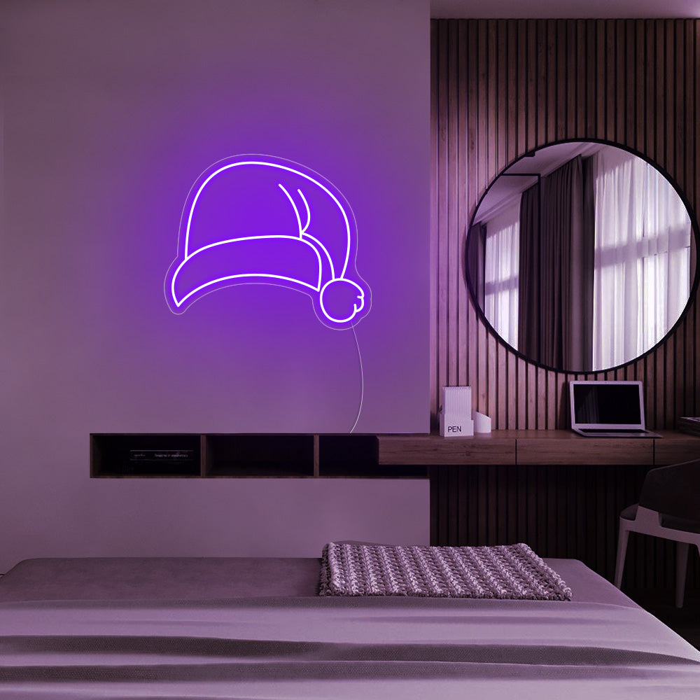 Santa Hat LED Neon Sign (Style 2) in Purple