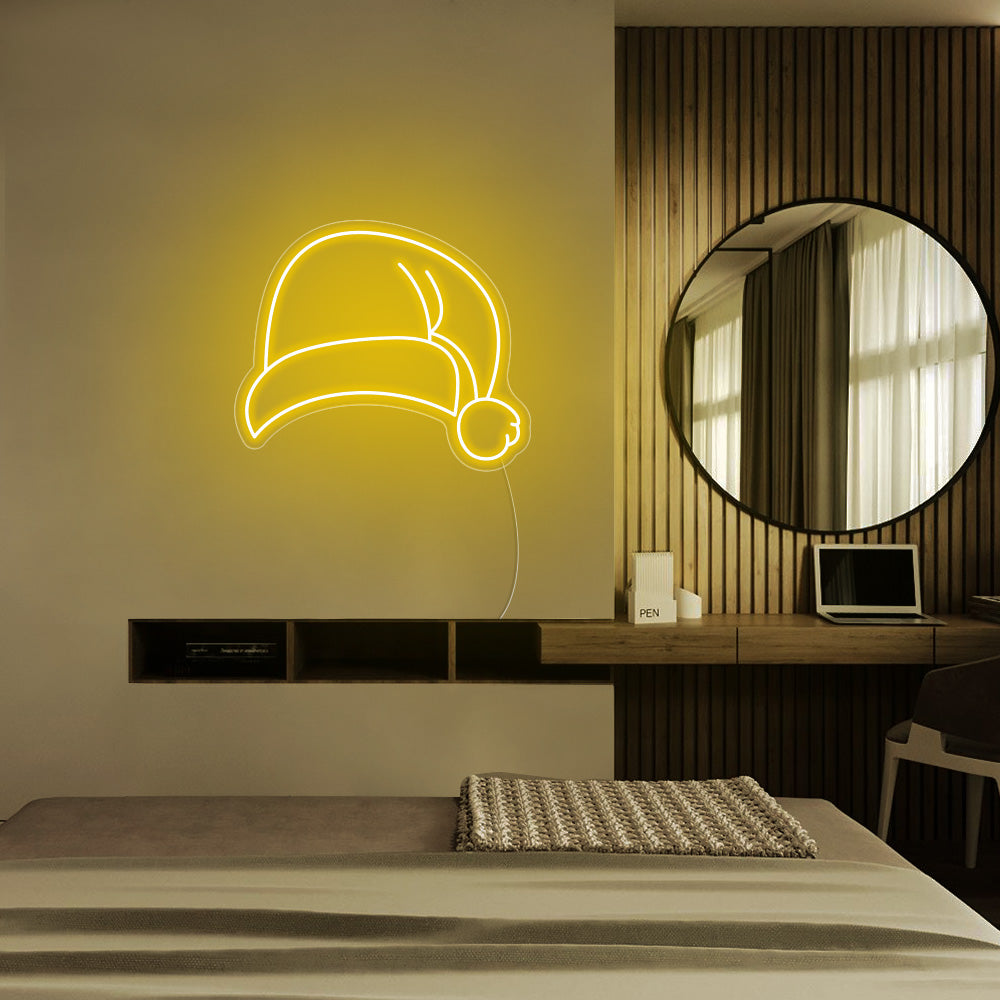 Santa Hat LED Neon Sign (Style 2) in Yellow