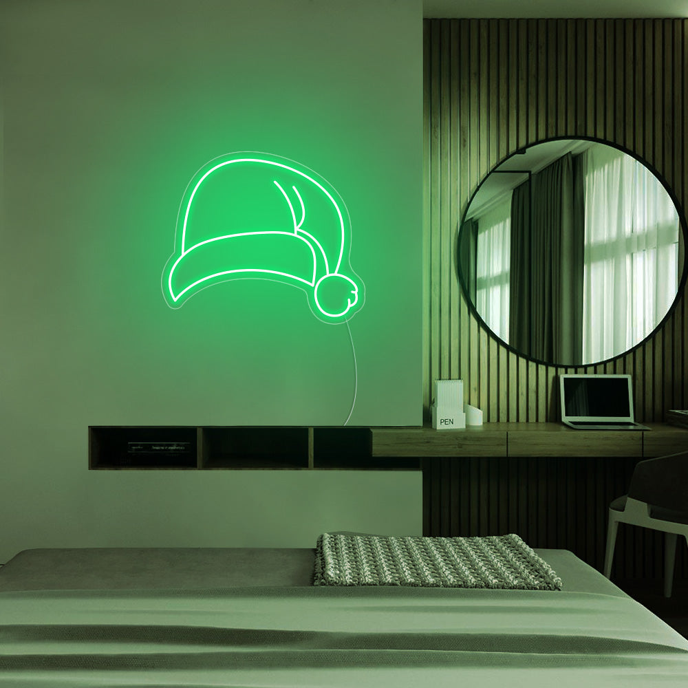 Santa Hat LED Neon Sign (Style 2) in Green