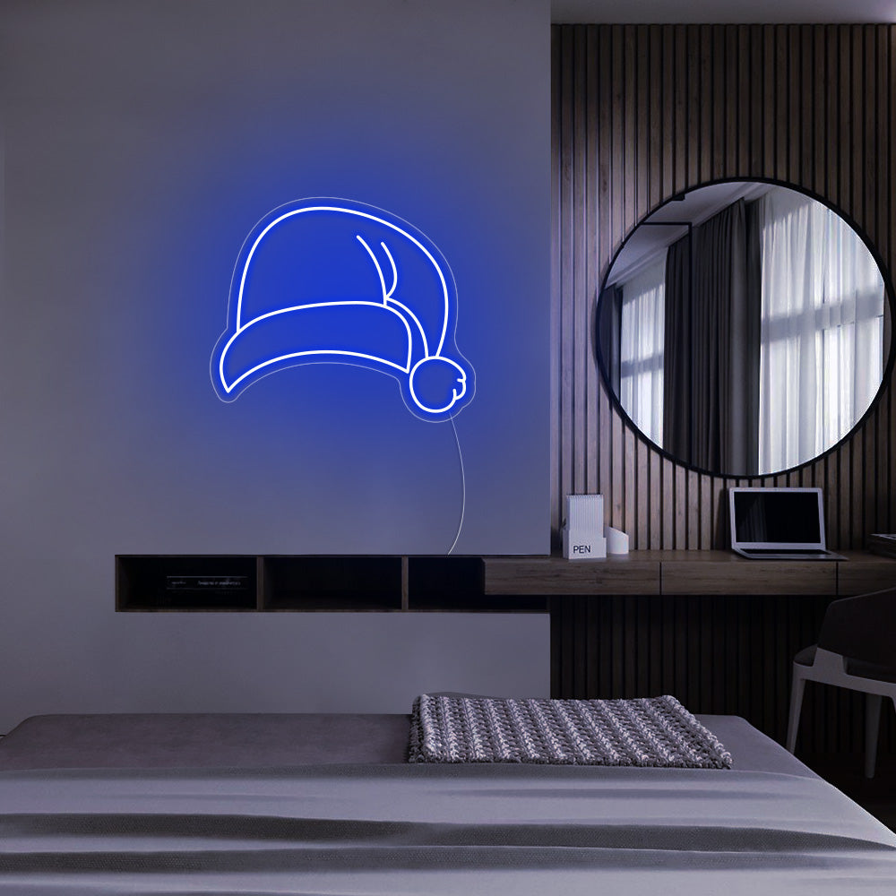 Santa Hat LED Neon Sign (Style 2) in Ice Blue