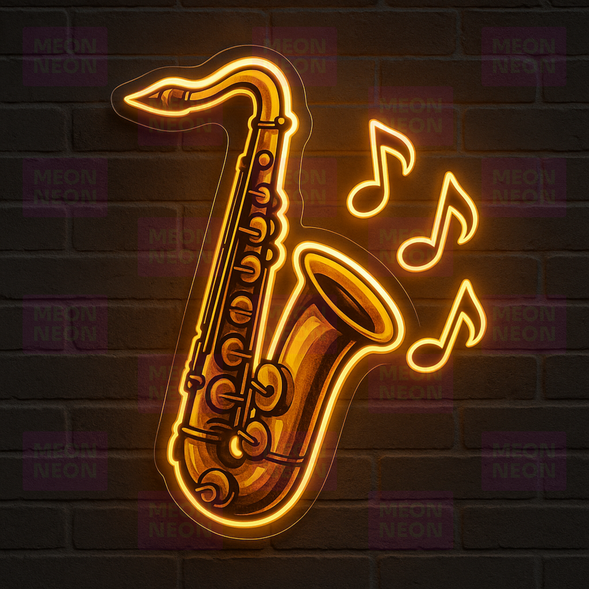 Saxophone Jazz LED Neon Sign - Musical Instrument Design - Jazz Performance - Warm Golden Light - MEON NEON