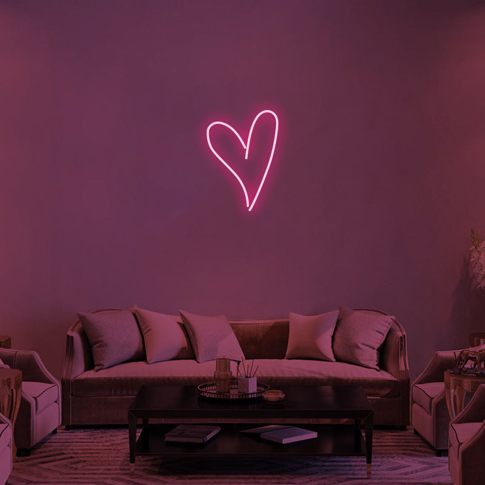 Script Heart LED Neon Sign in Hot Pink